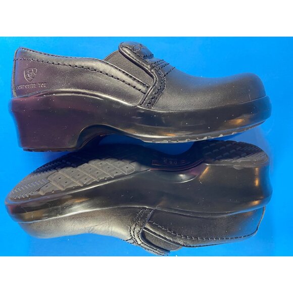 Women Ariat Clogs Mule US 6.5B Slip & Oil Resist Blk Leather Slip-On Work Shoes - Picture 8 of 11